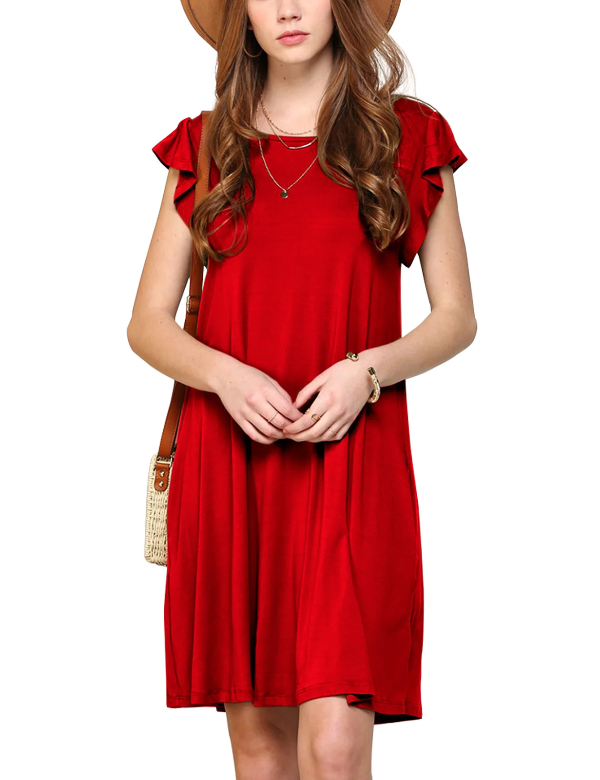 Doublju Women's Ruffle Cap Sleeve Flare Mini Dress - Walmart.com | Walmart (US)