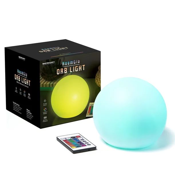 Merkury Innovations 6" RGB Indoor Multicolor Orb Mood Light with Remote Control, Battery Operated... | Walmart (US)