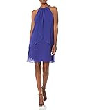S.L. Fashions Women's Solid Chiffon Halter Dress (Petite and Regular), Iris, 14P | Amazon (US)