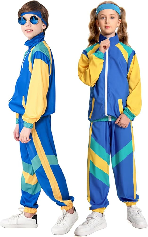 Boys 80s Tracksuit Kids Hip Hop Costume Top Pants Sets Outfit Retro Dance Sportswear | Amazon (US)