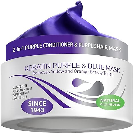 VITAMINS hair cosmetics Keratin Purple Hair Mask - Blue Hair Mask Deep Conditioner Treatment - Bl... | Amazon (US)