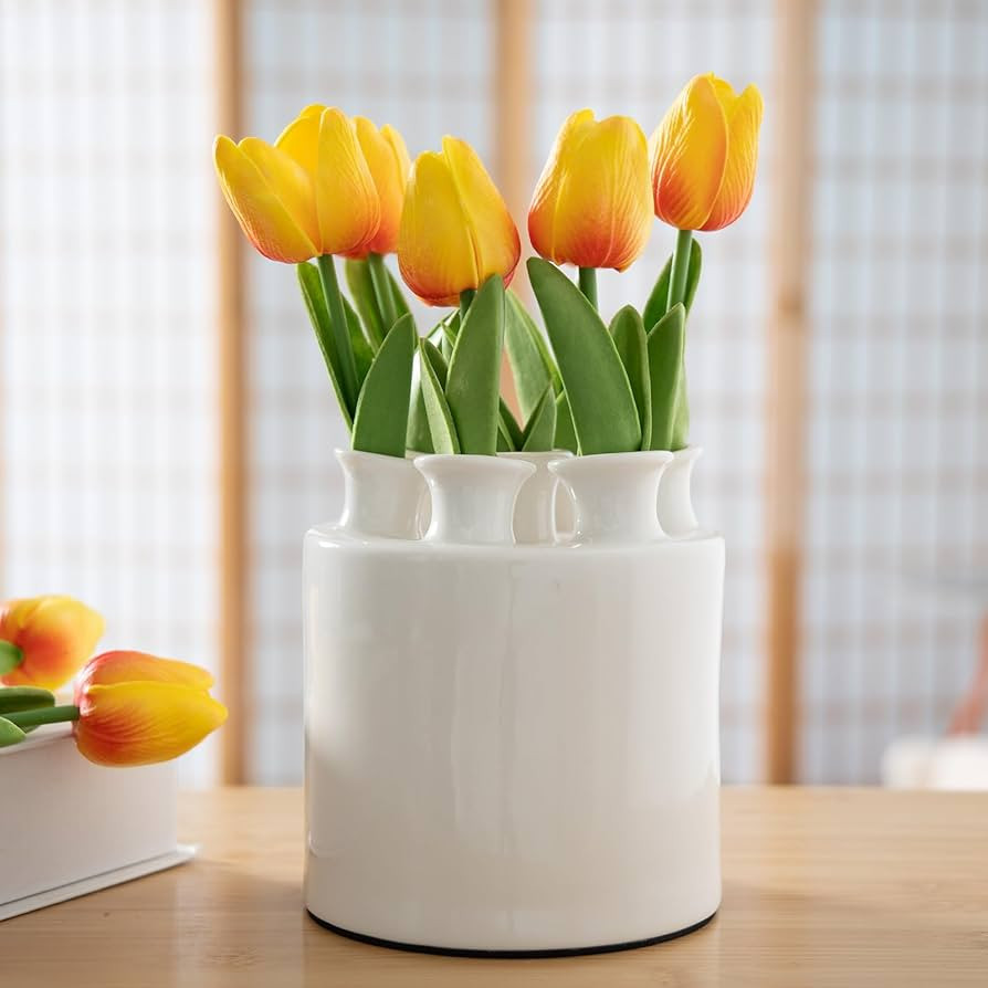 Large Ceramic Vase Modern Cylinder Design with 7 Flower Openings, Perfect Centerpiece for Tulips... | Amazon (US)