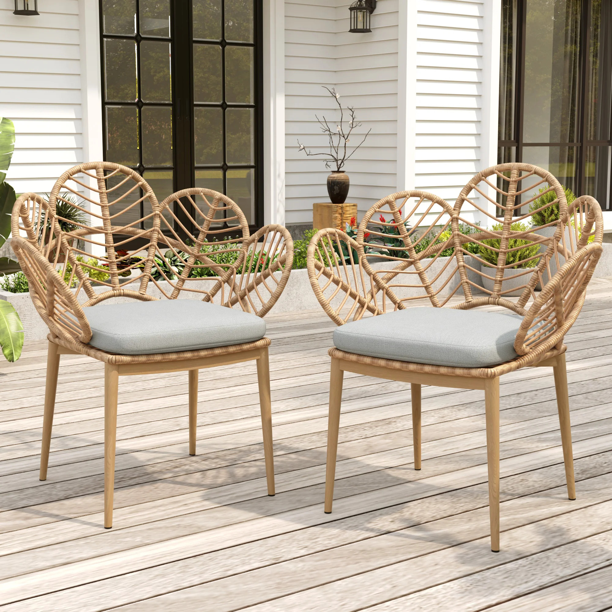 Otis Patio PE Rattan Dining Chairs With Removable Cushions (Set of 2) | Wayfair North America
