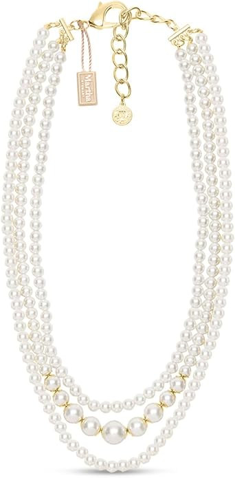 Martha Stewart Traditional Three Strand Pearl Necklace In Gold For Women | Amazon (US)