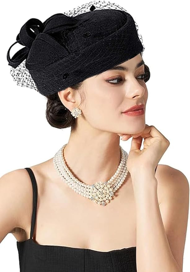 Women's Vintage 100% Wool Felt Cloche Bucket Bowler Hat Winter Vintage Bow Fedoras Church Fascina... | Amazon (US)