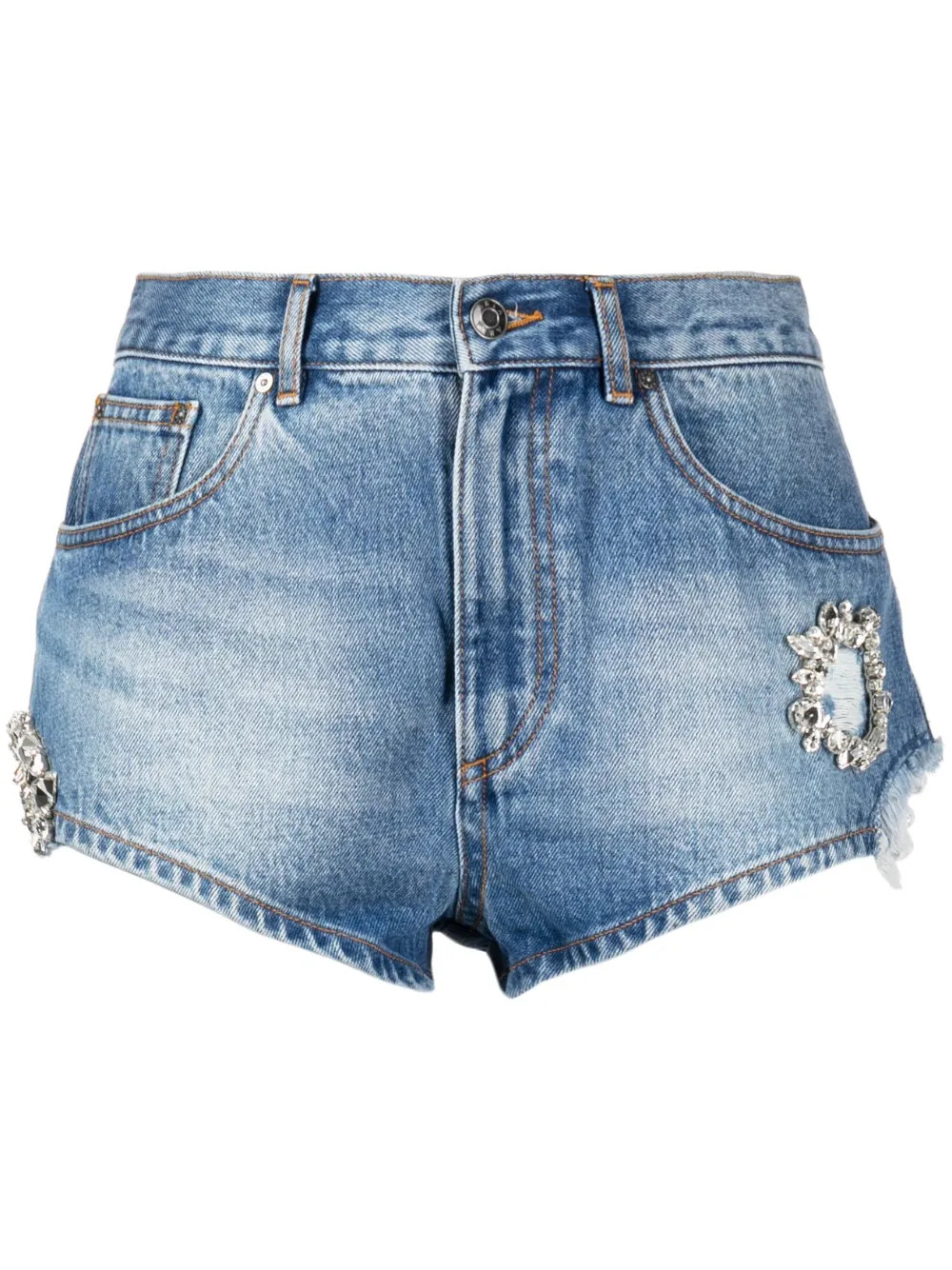 AREA crystal-embellished Denim Mini Shorts - Farfetch | Farfetch Global