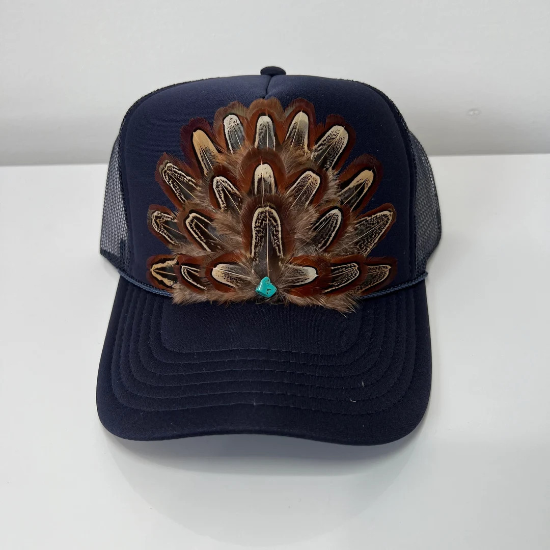 FEATHER Trucker Hat Western NFR Cowgirl Hat Navy Blue - Etsy | Etsy (US)