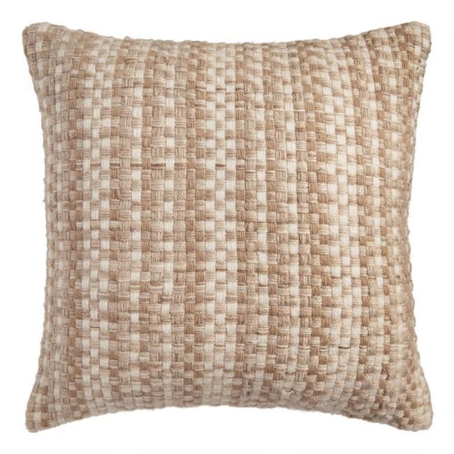 Natural Basket Weave Indoor Outdoor Throw Pillow | World Market