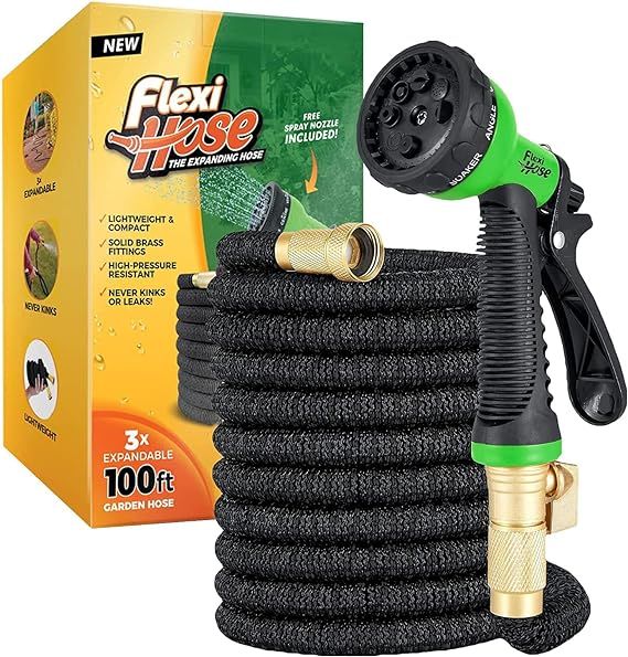 Flexi Hose with 8 Function Nozzle Expandable Garden Hose 100ft, Lightweight & No-Kink Flexible Ga... | Amazon (US)