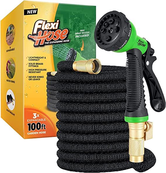 Flexi Hose with 8 Function Nozzle Expandable Garden Hose 100ft, Lightweight & No-Kink Flexible Ga... | Amazon (US)