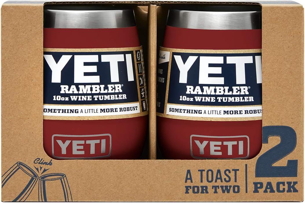 YETI Rambler 10 oz Stainless Steel Vacuum Insulated Wine Tumbler, 2 Pack, Brick Red | Amazon (US)
