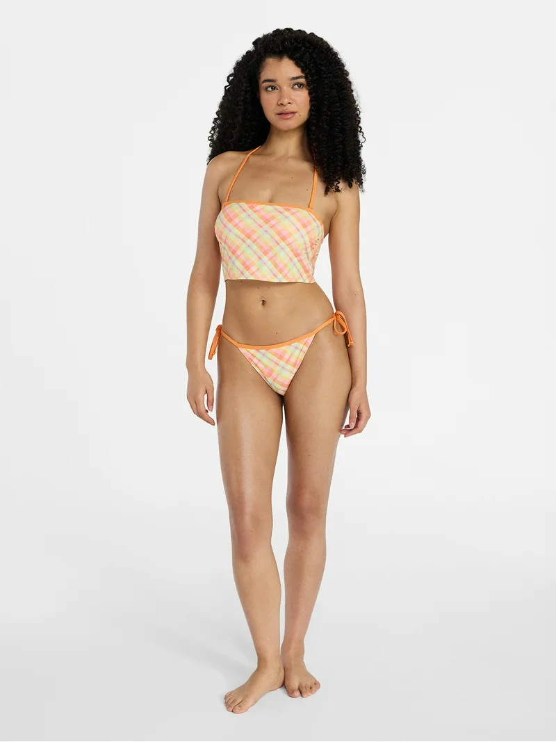 No Boundaries Plaid Print Side Tie Bikini Bottoms, Women’s XXS-XXL | Walmart (US)