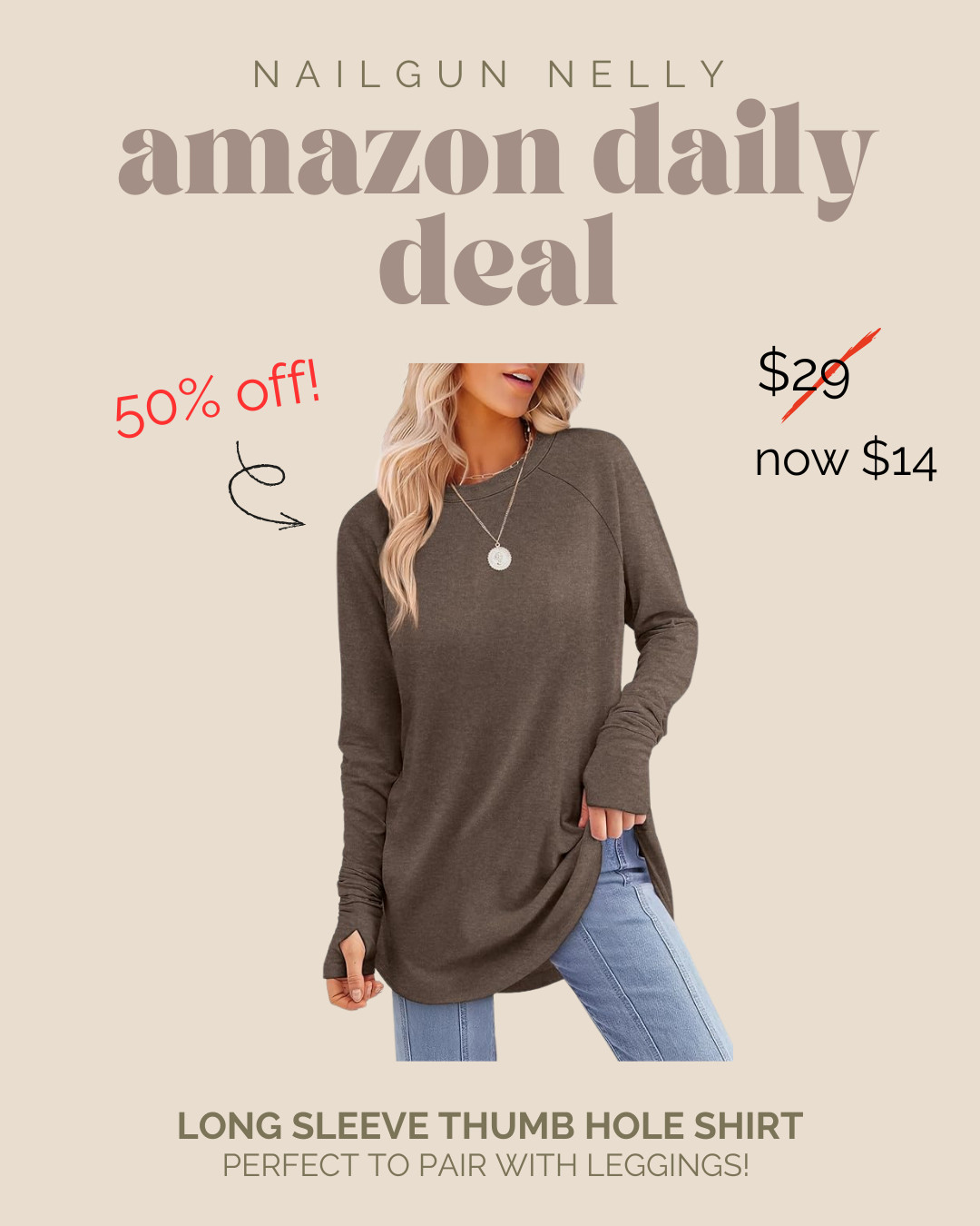 Amazon Daily Deal! - Long Sleeve Thumb Hole Shirt, Perfect to pair with Leggings!  

 #LTKSaleAlert #LTKWorkwear #LTKTravel