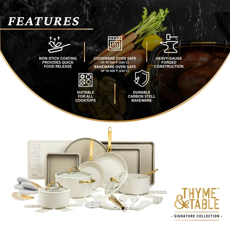 Thyme & Table Thyme & Table 32-Piece Cookware & Bakeware Non-Stick Set, Sand (5.0)5 stars out of ... | Walmart (US)