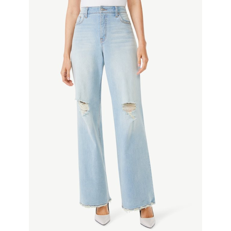 Scoop Women's Wide Leg Jeans with Deconstructed Hem | Walmart (US)