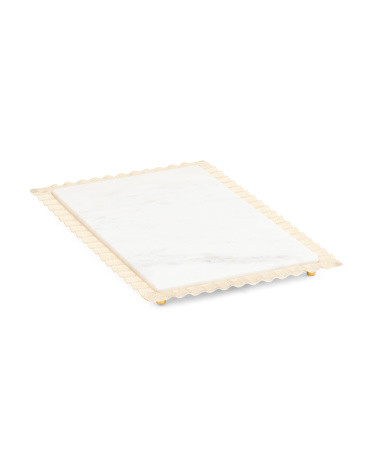 18x12 Marble Tray With Gold Tone Ripple Trim | TJ Maxx