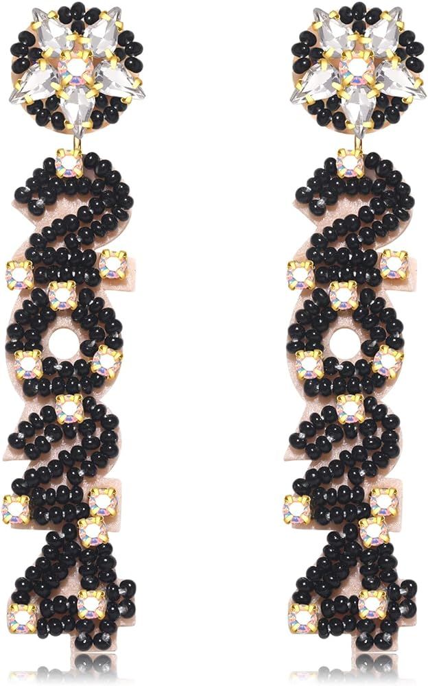 New Years Earrings 2024 Beaded Cute Dangle Earring Handmade Crystal Beaded Drop Dangling Earrings... | Amazon (US)