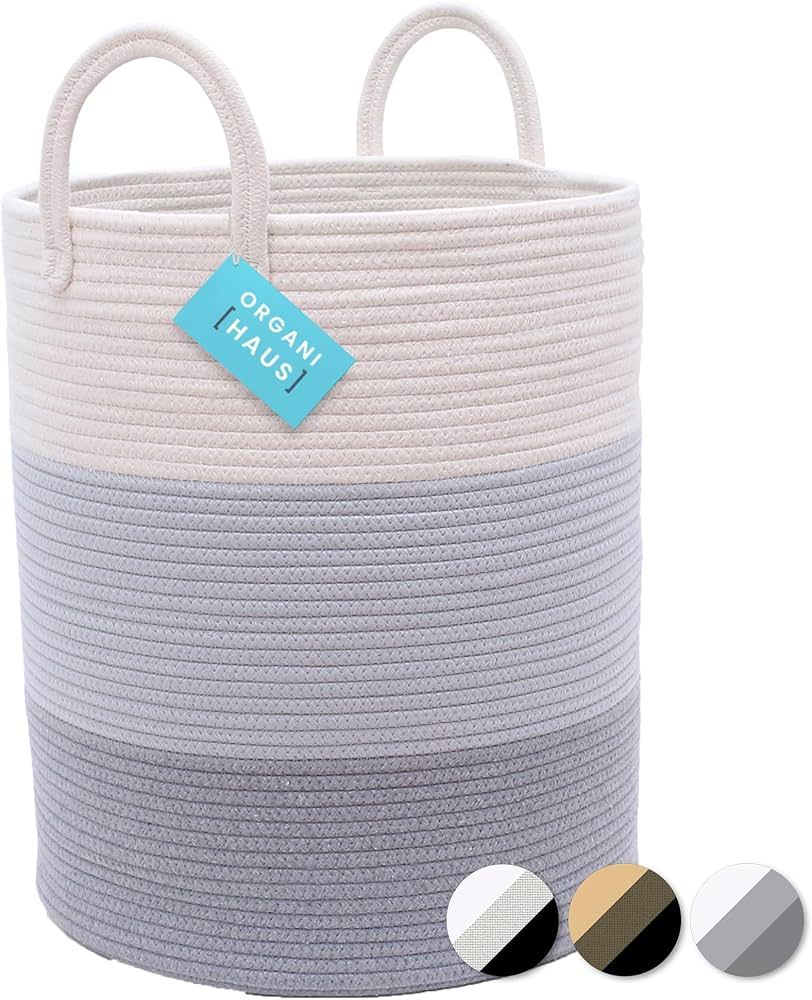 OrganiHaus Gray Nursery Laundry Basket 15x18 | Farmhouse Hamper Basket | Extra Large Storage Bask... | Amazon (US)