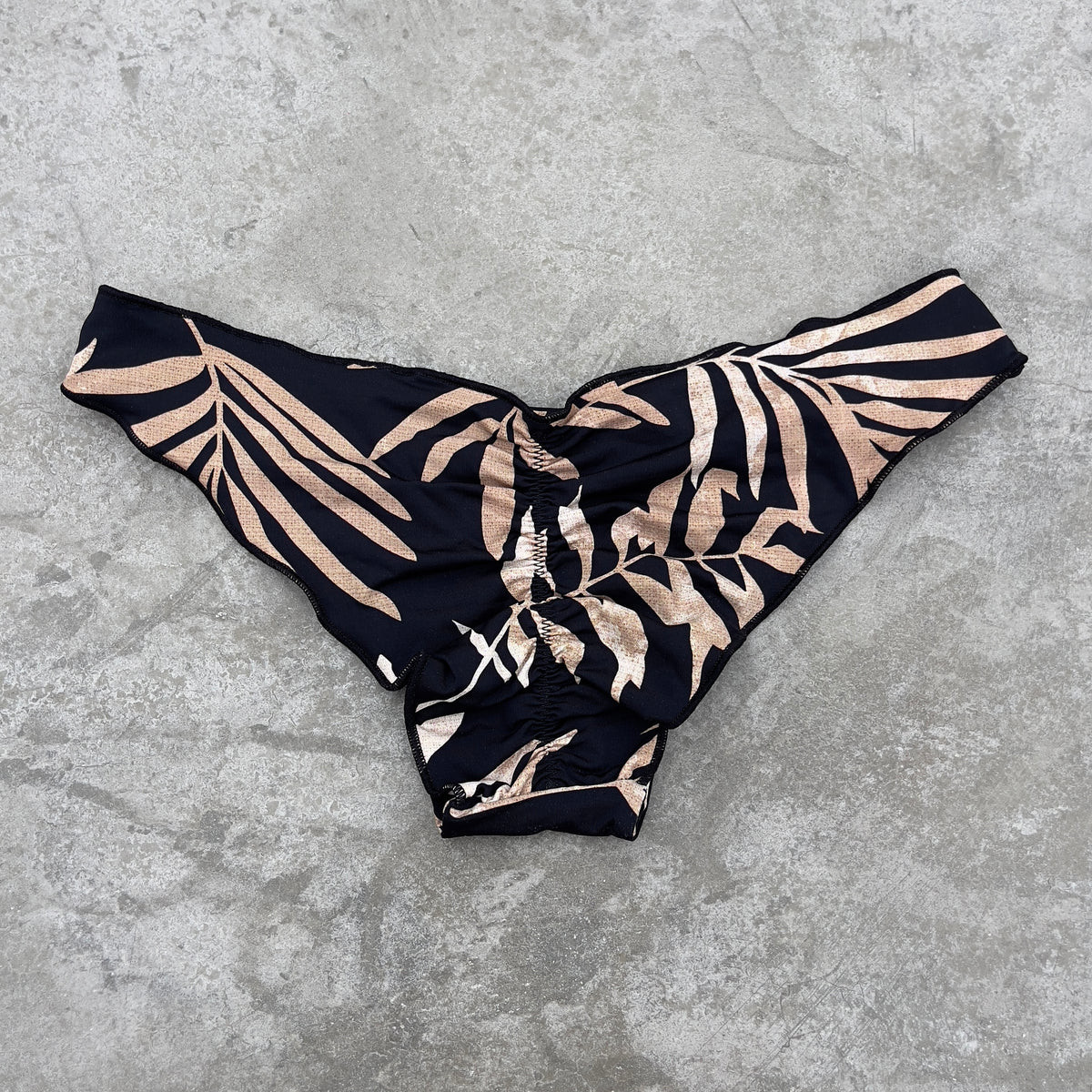 Bleached Leaves Black Lili Ripple Bikini Bottom | MyBrazilianShop