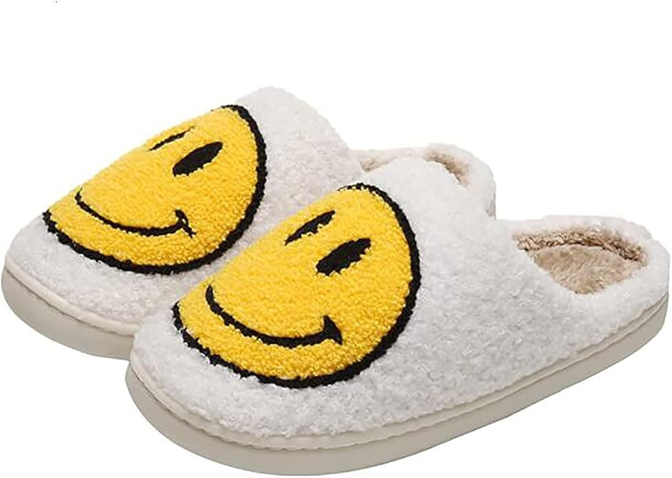 Amazon.com: PLMOKN Smiley Face Slippers,Retro Soft Plush Lightweight House Slippers Slip-on Cozy ... | Amazon (US)