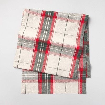 Holiday Plaid Oversized Table Runner Red/Green - Hearth &#38; Hand&#8482; with Magnolia | Target