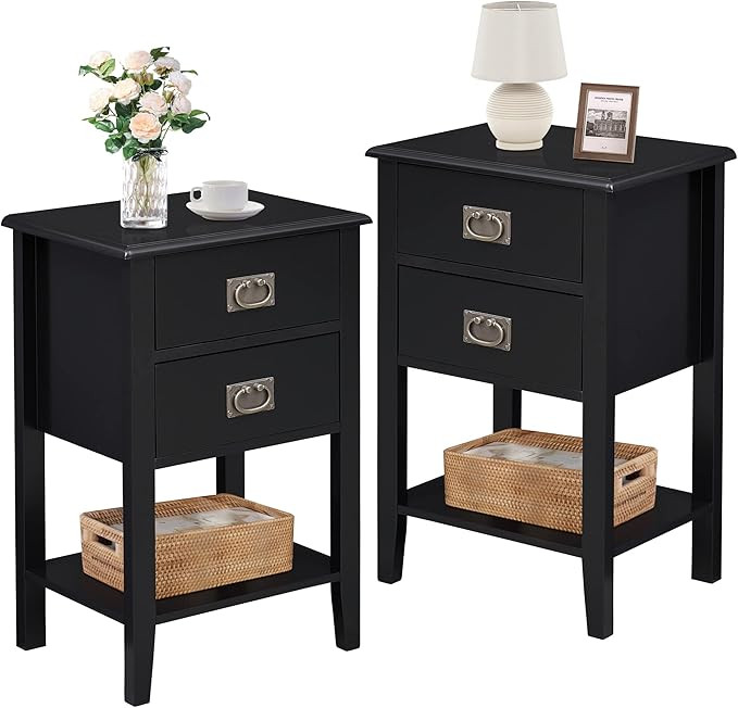 VECELO Nightstands Set of 2 End/Side Tables for Living Room Bedroom Bedside, Vintage Accent Furni... | Amazon (US)