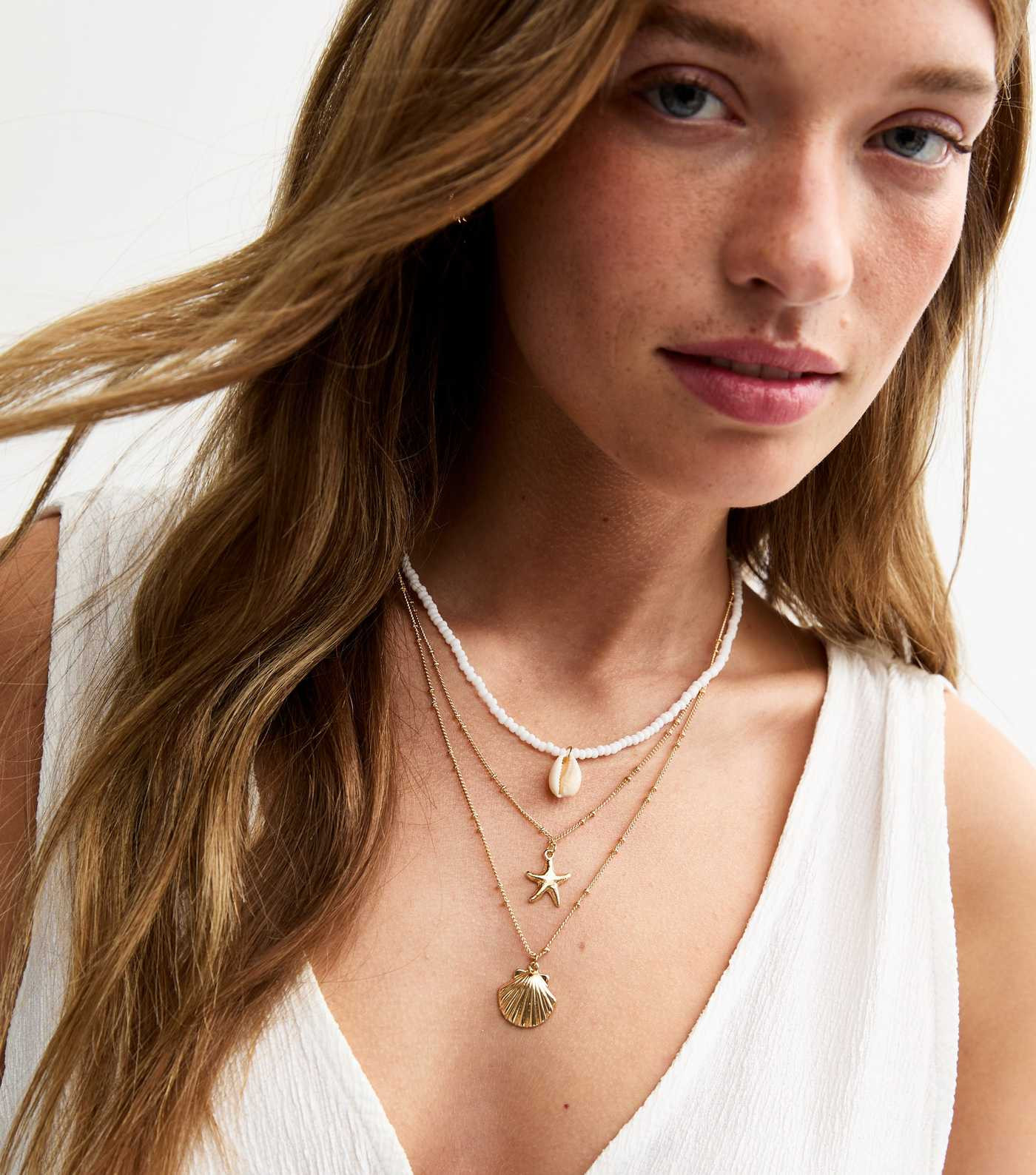 Gold Tone Triple Layer Shell Charm Necklace | New Look | New Look (UK)