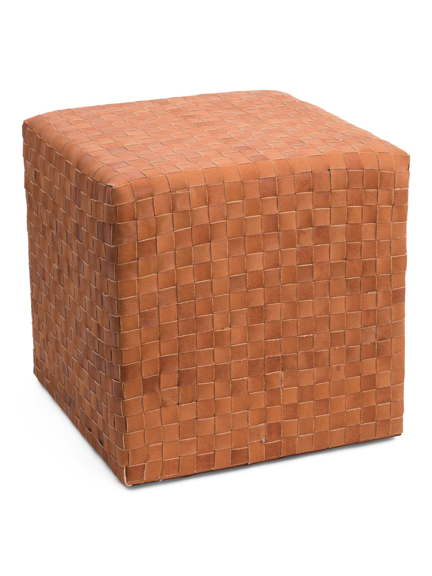 18x18 Leather Woven Pouf | Marshalls