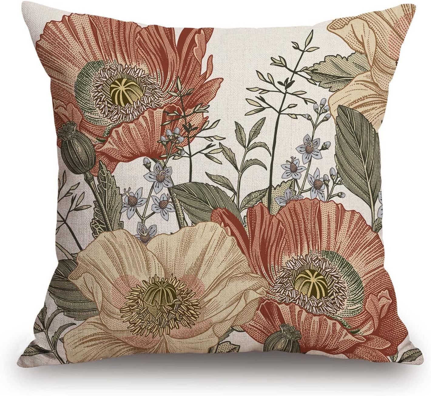 Vintage Flowers Pillow Cover Rustic Cotton Linen Decorative Square Throw Pillow Cover 18x18 Inch ... | Amazon (US)