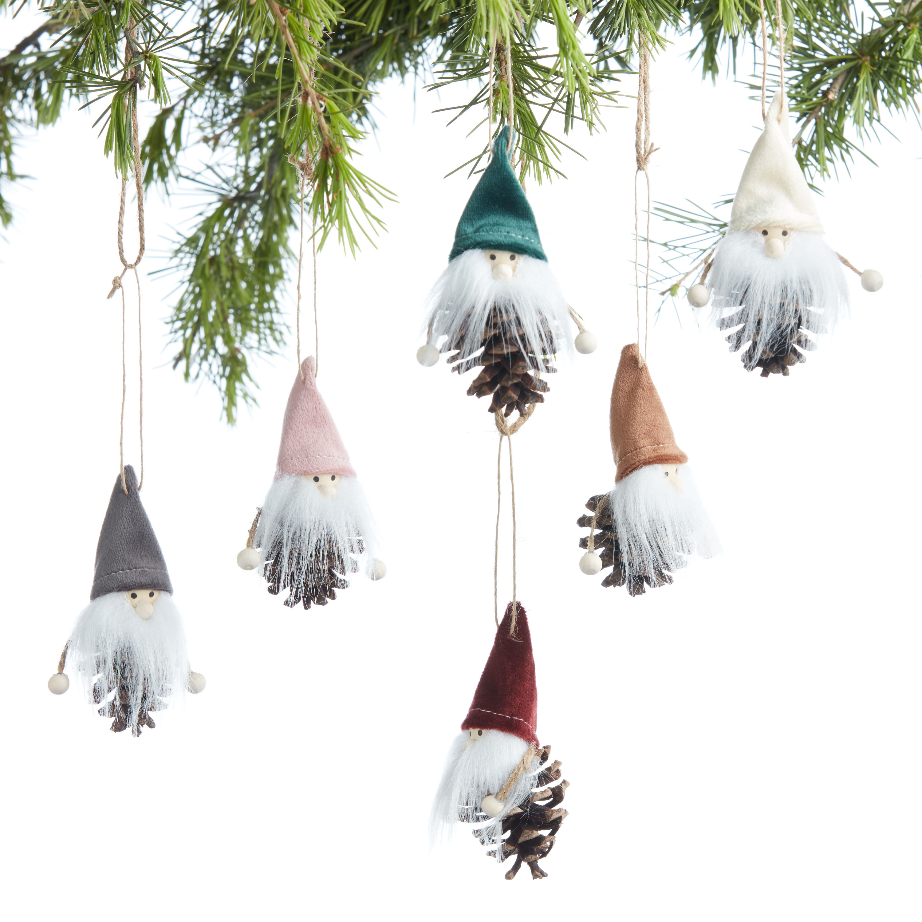 Pinecone And Velvet Gnome Boxed Ornaments 6 Pack | World Market