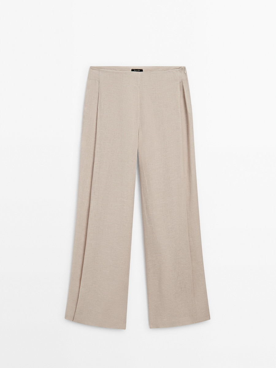 100% linen flowing trousers with slit details | Massimo Dutti UK