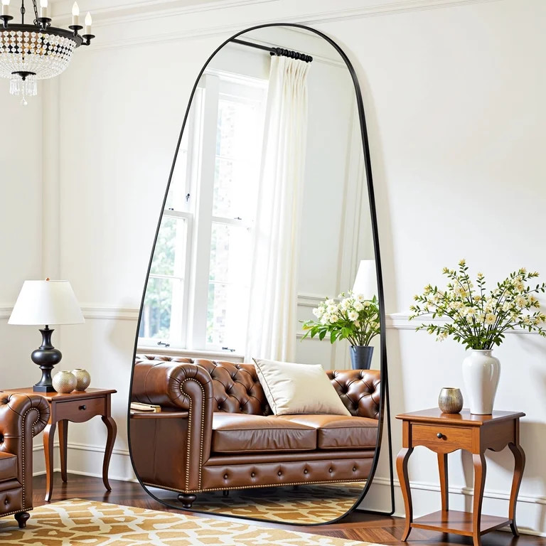 Antok 81"x41" Wavy Full-Length Mirror with Stand - Elegant Floor Mirror, Shatterproof, Freestandi... | Walmart (US)