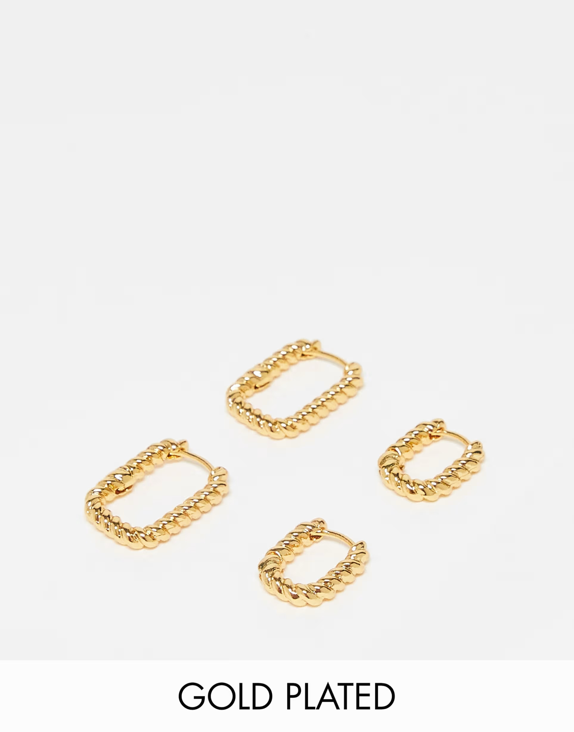 ASOS DESIGN 14k gold plated 2-pack hinge hoops with oval twist design | ASOS (Global)