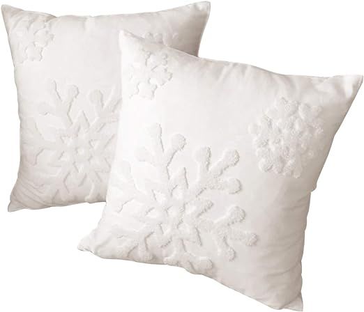 HUAGUOGUO 18 x 18 Inch 2PCs Embroideried Pillowcase?Christmas Holiday Falling Snowflake Cotton Li... | Amazon (US)