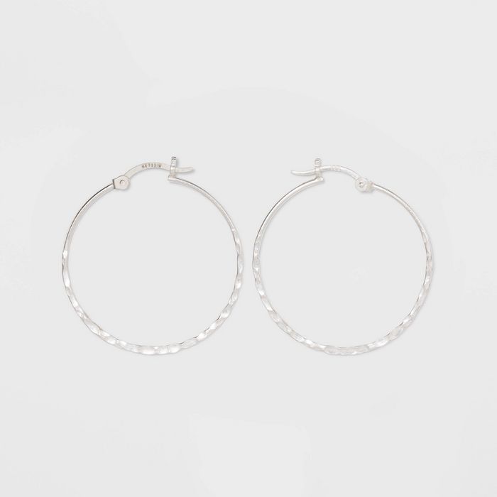 Sterling Silver Hammered Round Click Top Hoop Earrings - Universal Thread™ Silver | Target