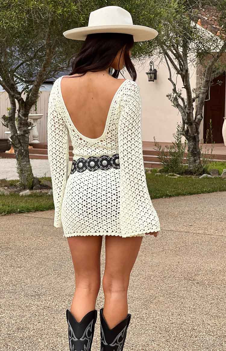 Anthem White Crochet Long Sleeve Mini Dress | Beginning Boutique (AU)