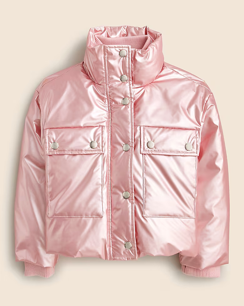 Girls' cropped metallic puffer jacket | J. Crew US