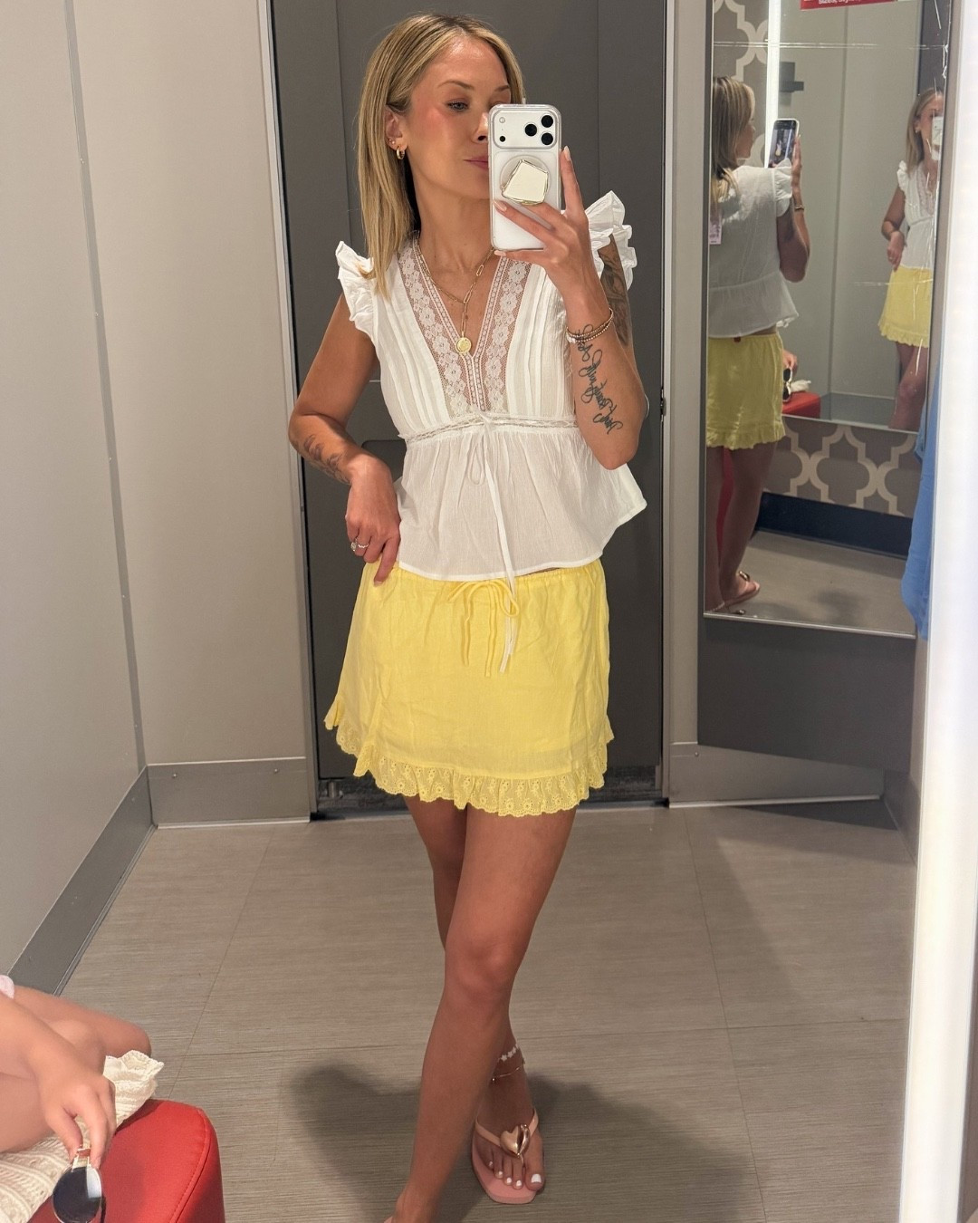this top is my normal size xs, but i would prefer it in a size m. there is zero stretch and the material is thin 🤍 wearing xs in the skort 💫

#LTKootd #LTKgrwm #LTKSaleAlert