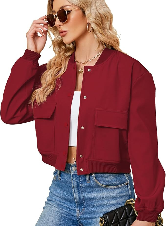 Zando Cropped Bomber Jacket Women 2026 Short Trendy Casual Varsity Jackets | Padded Shoulders Str... | Amazon (US)