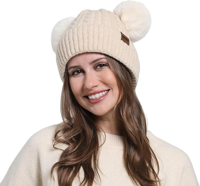 WOOH Womens Beanies for Winter,Knit Hat with Faux Fur Pom Pom Beanie for Women, for Winter | Amazon (US)