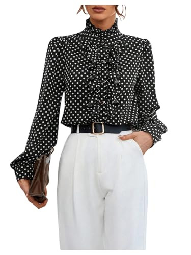 Amazon.com: Floerns Women's Ladies Polka Dots Long Sleeve Ruffle Button Down Business Dressy Casu... | Amazon (US)