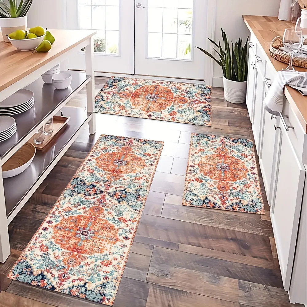 2pcs Vintage Boho Kitchen Floor Mat, Soft Non-slip Oil-proof Floor Mat, Waterproof Kitchen Mat, D... | Temu Affiliate Program