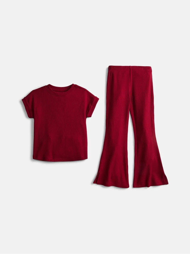 Wonder Nation Girls Rib Knit Top and Pants Set, 2-Piece, Sizes 4-18 & Plus | Walmart (US)