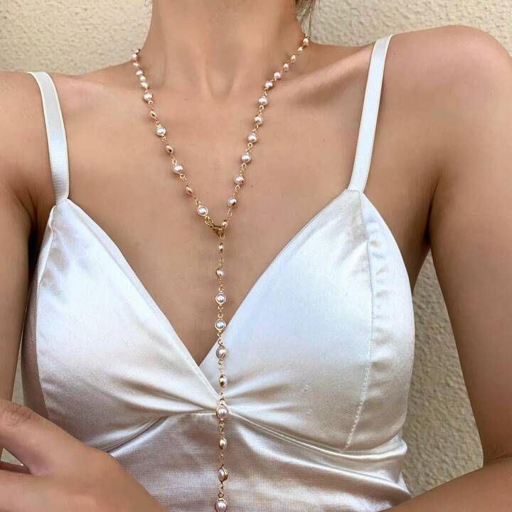 1pc Elegant Fashionable Faux Pearl Y-Neck Sweater Chain | SHEIN