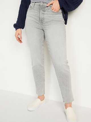 High-Waisted O.G. Straight Button-Fly Gray Cut-Off Jeans for Women | Old Navy (US)