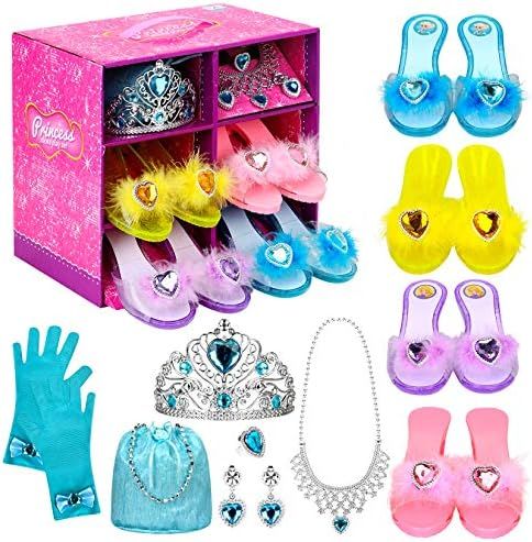 Princess Dress Up Shoes Set Girls Role Play Shoes Pretend Jewelry Toys Set Gift Set 4 Pairs of Sh... | Amazon (US)