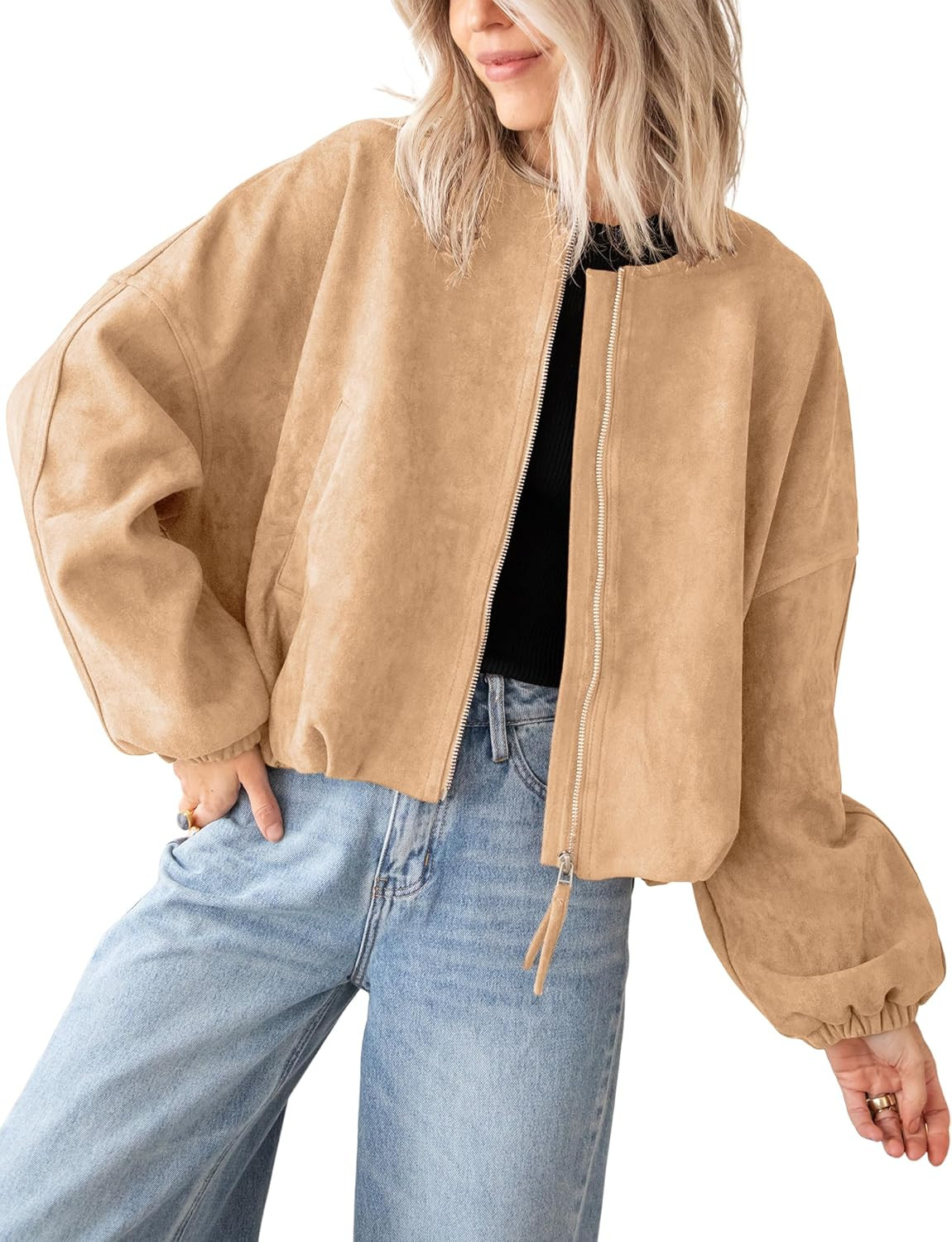 Tanming Womens Faux Suede Bomber Jacket Oversized Coats | Amazon (US)