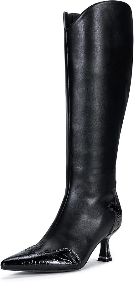 Vepose Women's Knee High Boots, Tall Dress Fashion Pointed Toe Kitten Low Heel Boots with Side Zi... | Amazon (US)