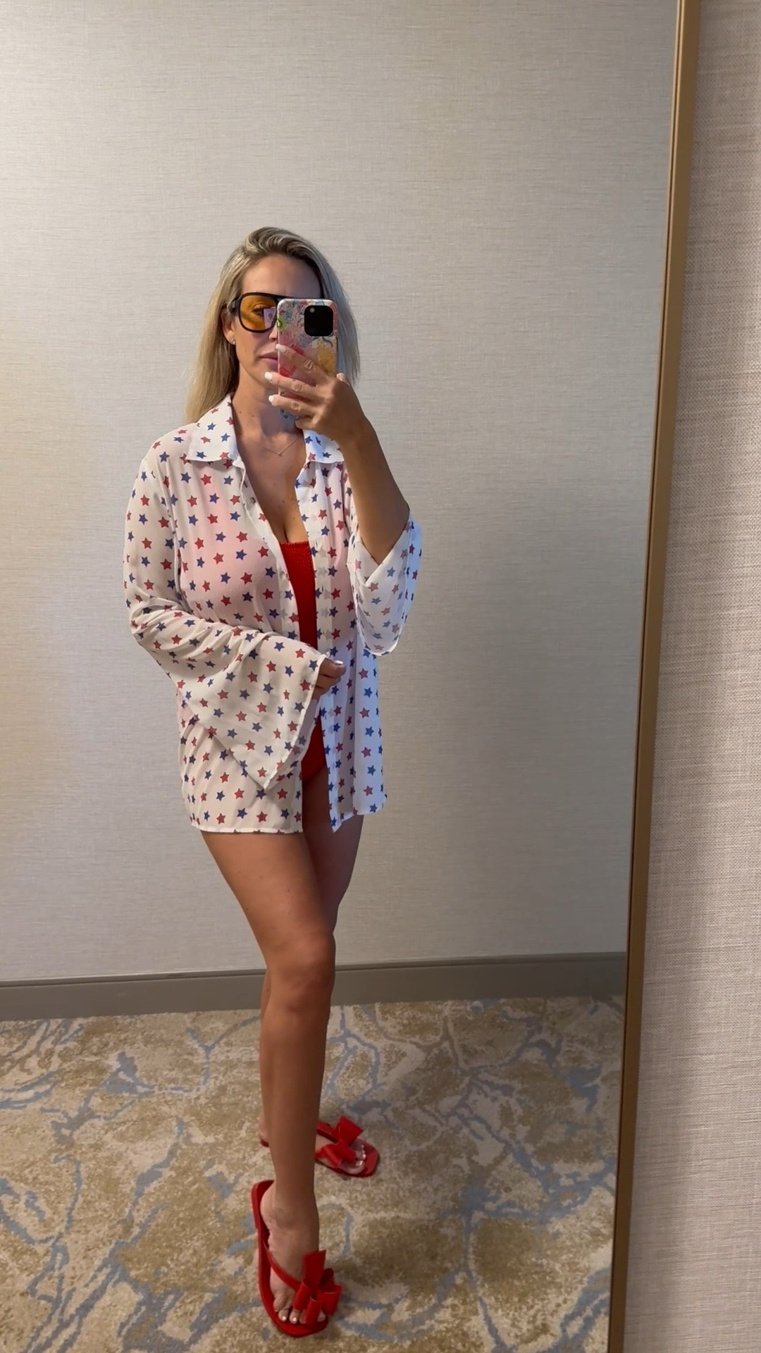 I love this top (I wore as a coverup to the pool). It is an airy chiffon button up with the cutest flared sleeves. 
 I’m in a small. 

#LTKParties #LTKSaleAlert #LTKStyleTip