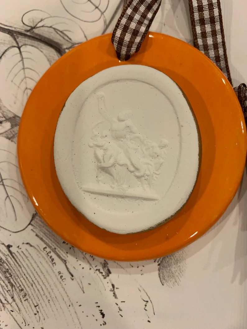 Classic Italian Intaglio Mounted on Bright Designer Orange Disc Ornaments - Etsy | Etsy (US)